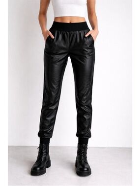 Diane Von Furstenberg Black Faux Leather Jogger Pants